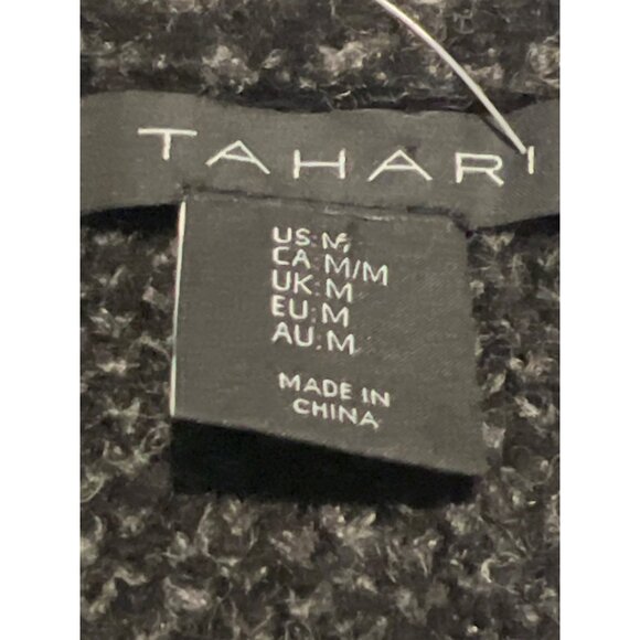 Tahari  Buffalo Plaid 3/4th Sleeve Jacket M Black & Gray wool Blend Sweater - Picture 2 of 7